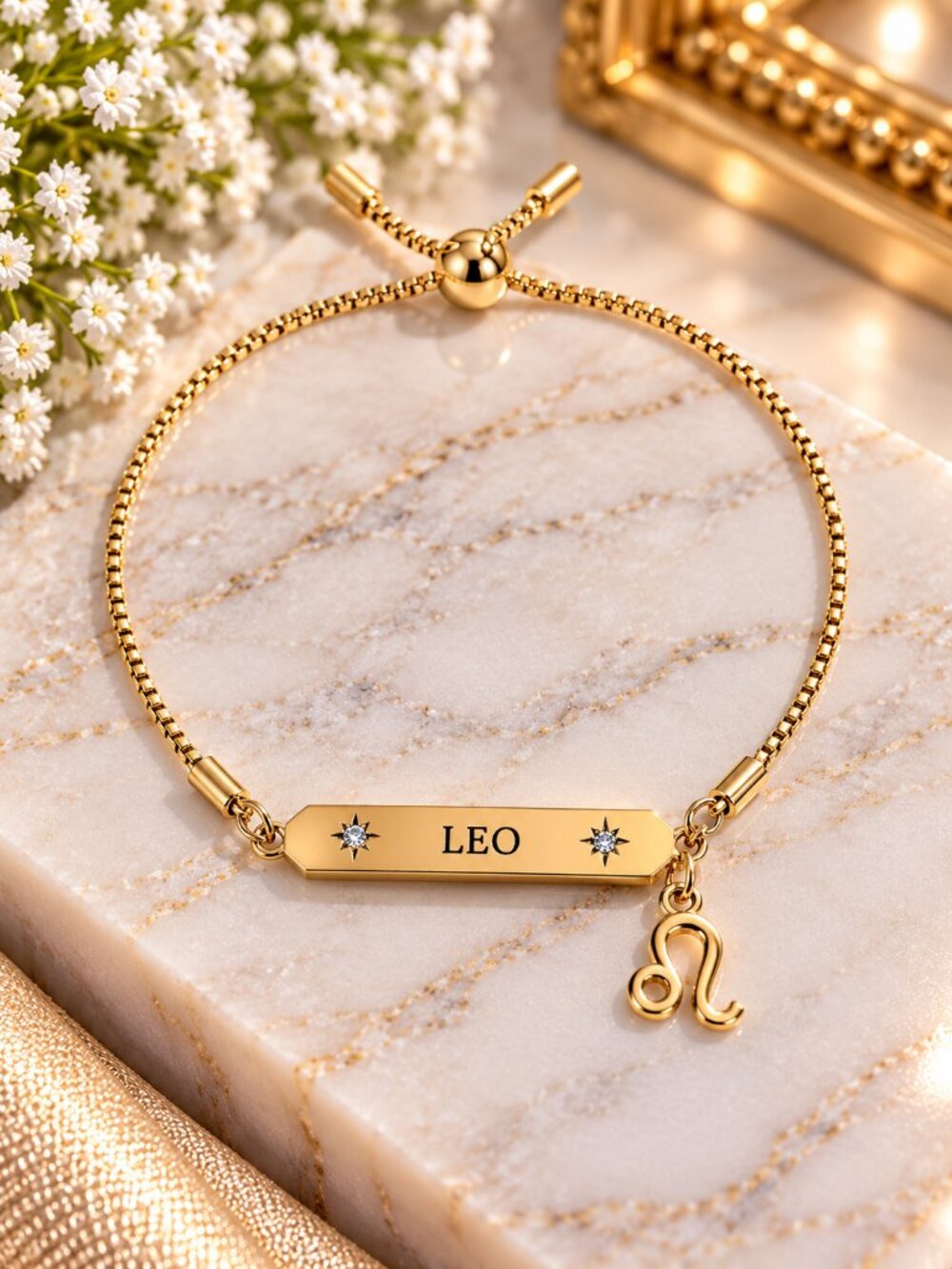 Leo Zodiac Gold Tone Adjustable Bracelet Celestial Charm - Women Fashion Jewelry